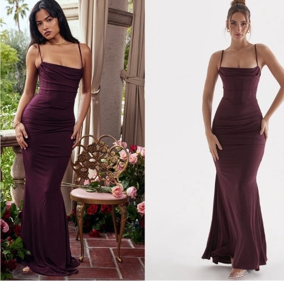NWOT HOUSE OF CB Milena Corset dark cherry Maxi Dress sz XL - Picture 4 of 10